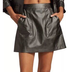 Cinq à Sept 'Jaycie' Metallic Faux Leather Miniskirt, Steel Grey